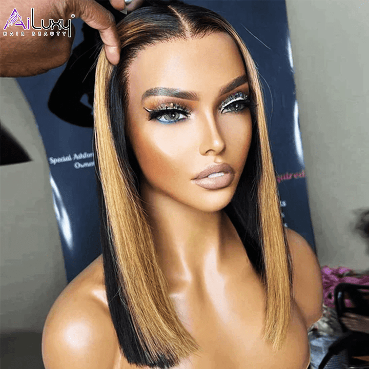 ailuxyhair-fr AILUXY 13x4 Lace Frontal Bob 200% densité Perruque LISSE Courte Perruque 100% Cheveux Humains