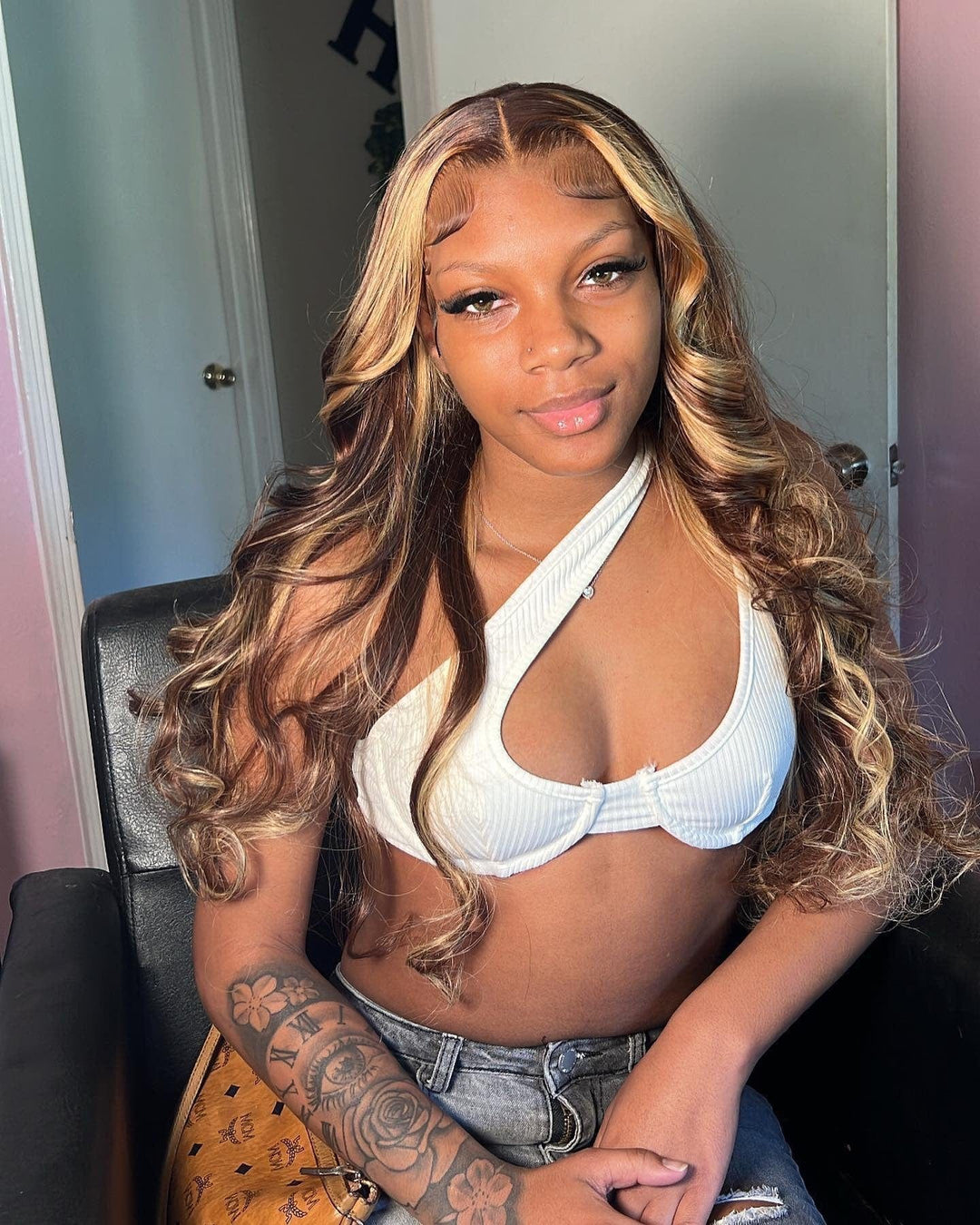 ailuxyhair-fr AILUXY 13x4 Lace Frontal Body Wave Longue Brun Balayage Miel #4#27 Perruque 100% Cheveux Humains