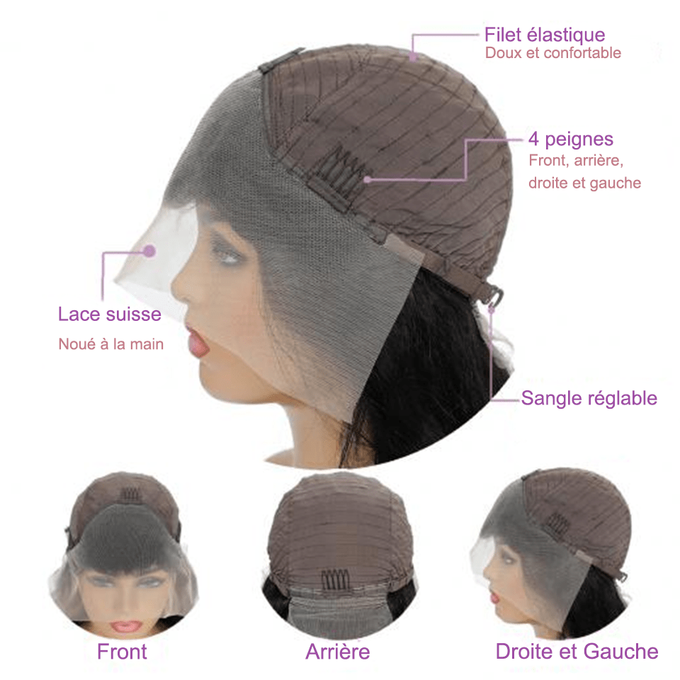 ailuxyhair-fr AILUXY 13x4 Lace Frontal Bouclée Noir Bob Perruque 250% densité 100% Cheveux Humains
