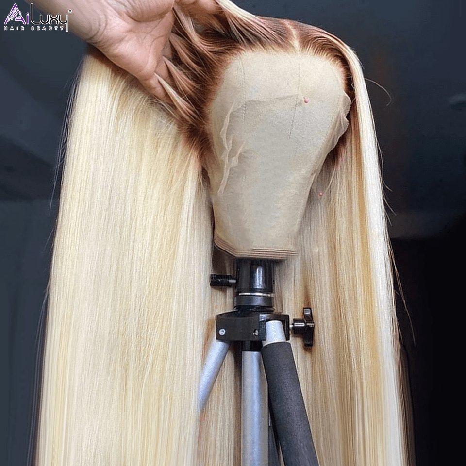 ailuxyhair-fr AILUXY 13x4 Lace Frontal Brun Balayage Blond #4#613 Lisse Perruque 100% Cheveux Humains