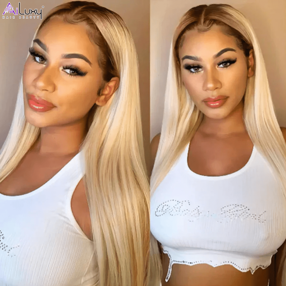 ailuxyhair-fr AILUXY 13x4 Lace Frontal Brun Balayage Blond #4#613 Lisse Perruque 100% Cheveux Humains