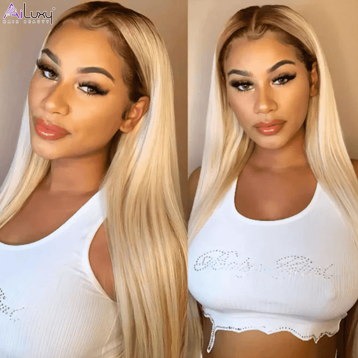 ailuxyhair-fr AILUXY 13x4 Lace Frontal Brun Balayage Blond #4#613 Lisse Perruque 100% Cheveux Humains