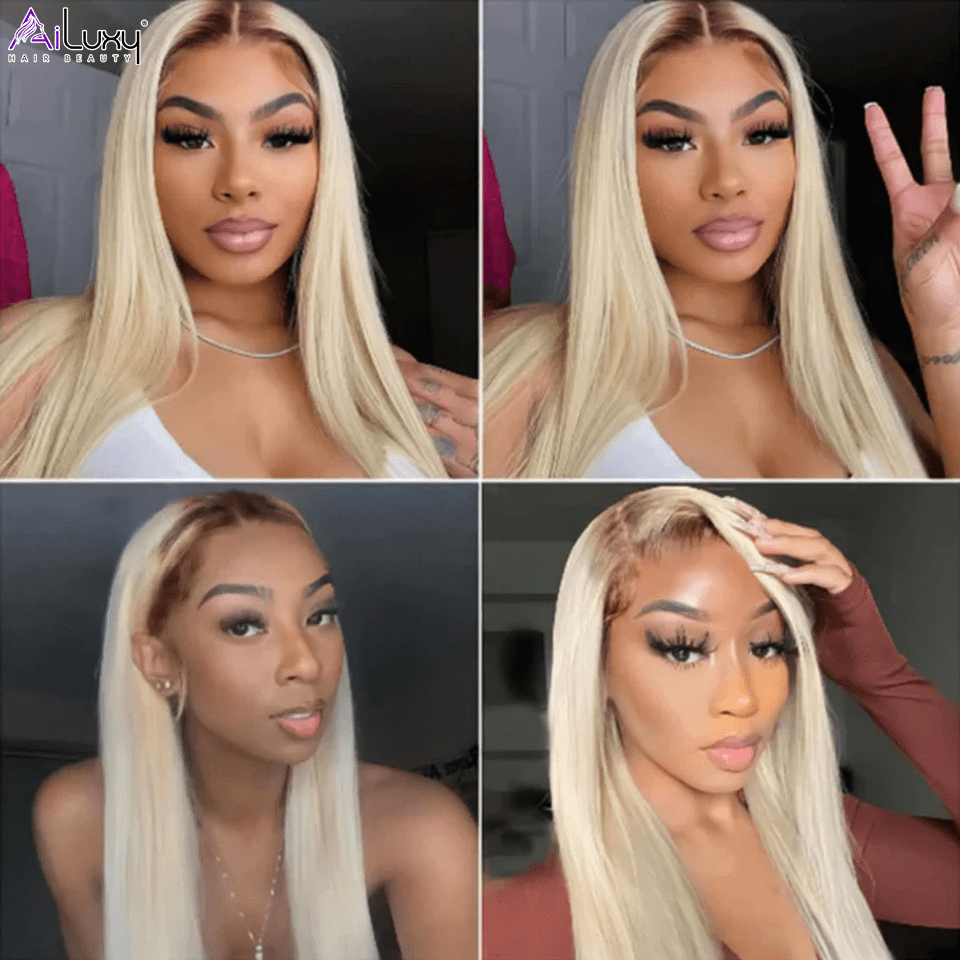 ailuxyhair-fr AILUXY 13x4 Lace Frontal Brun Balayage Blond #4#613 Lisse Perruque 100% Cheveux Humains