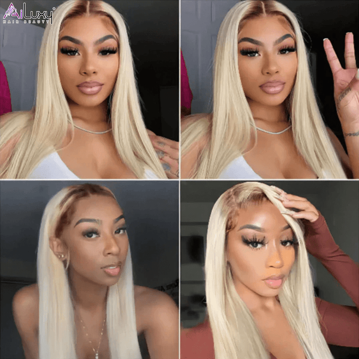 ailuxyhair-fr AILUXY 13x4 Lace Frontal Brun Balayage Blond #4#613 Lisse Perruque 100% Cheveux Humains