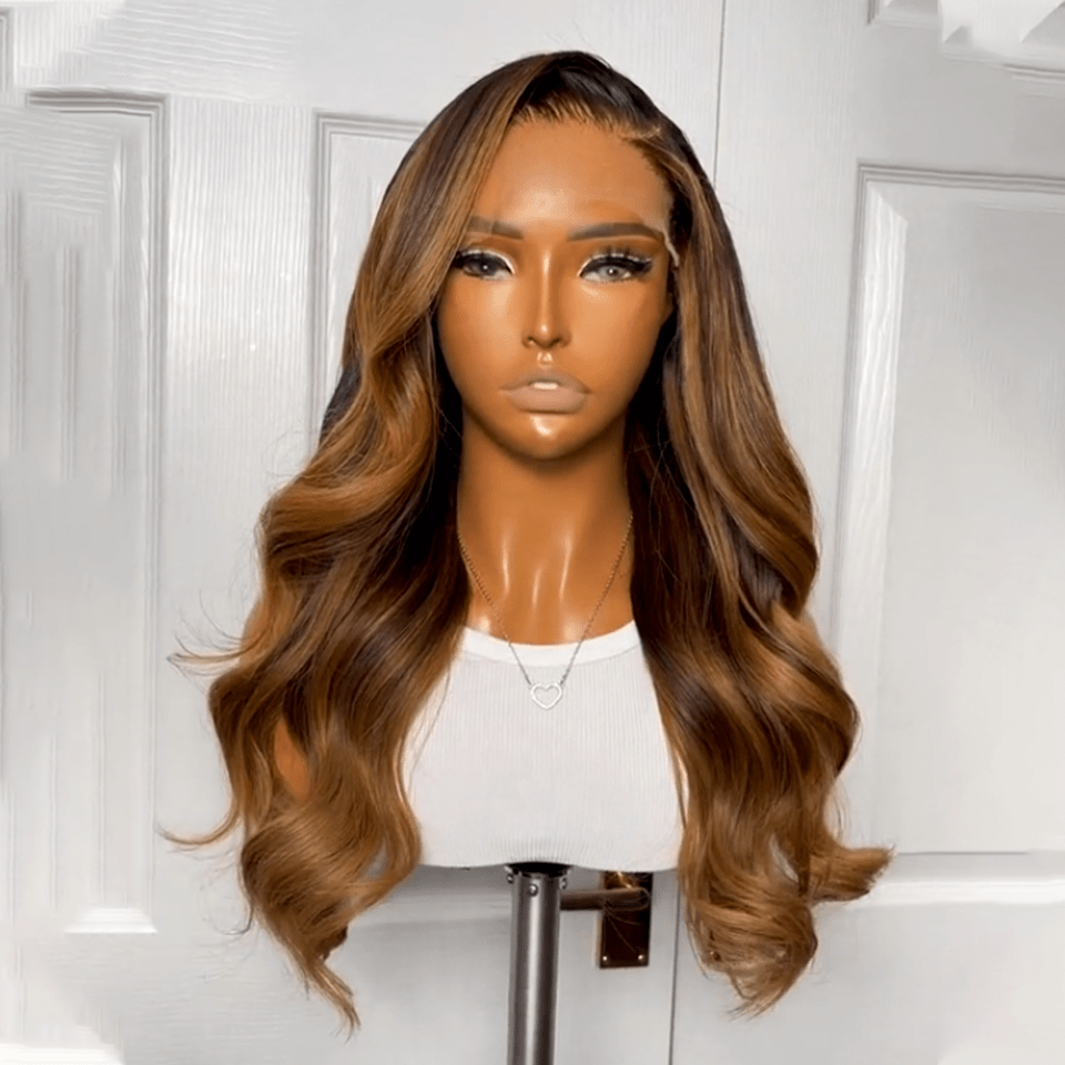ailuxyhair-fr AILUXY 13x4 Lace Frontal Brun Balayage Miel #30#27 Body Wave Longue Perruque 100% Cheveux Humains