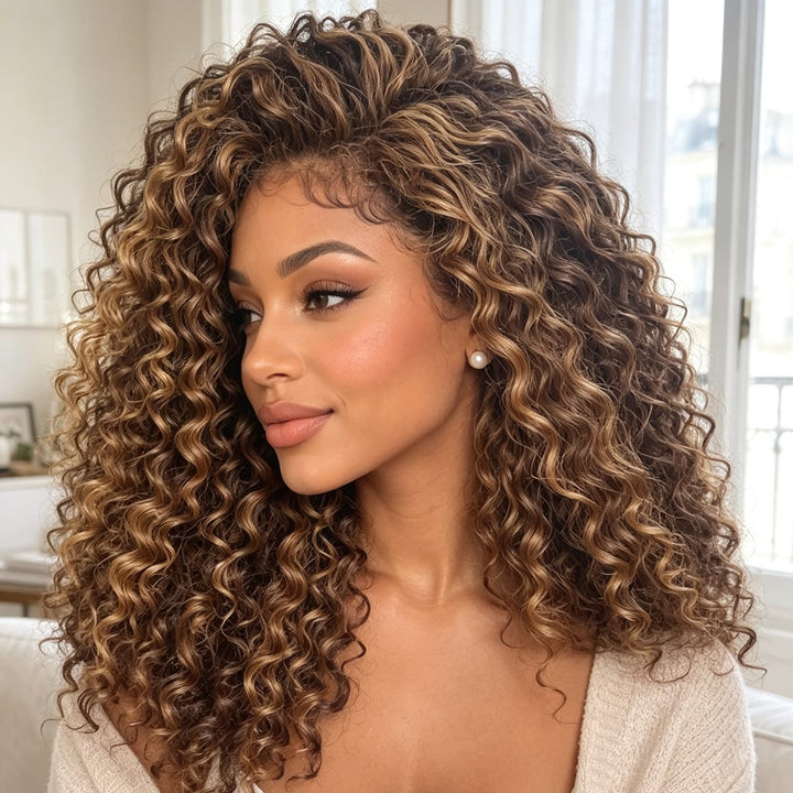 ailuxyhair-fr AILUXY 13x4 Lace Frontal Deep Wave Brun Balayage Miel Bob Perruque 100% Cheveux Humains