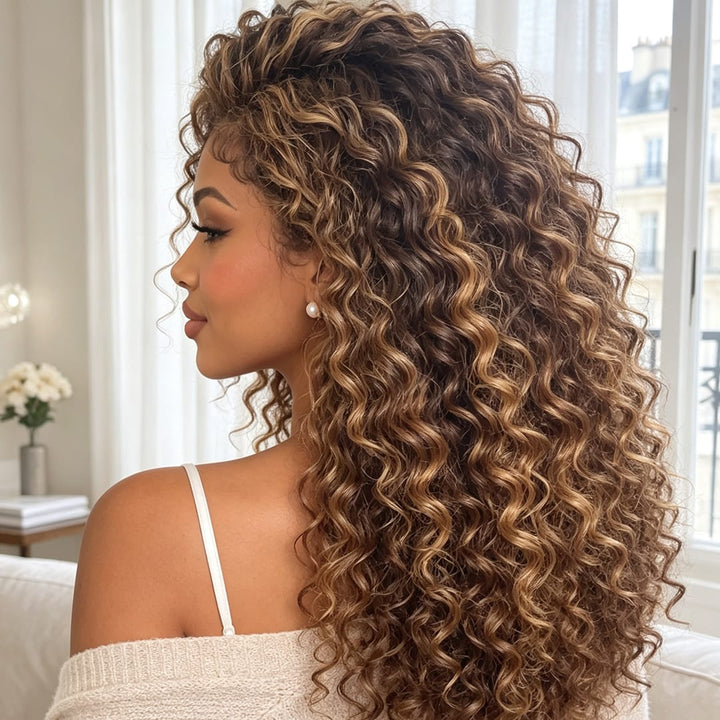 ailuxyhair-fr AILUXY 13x4 Lace Frontal Deep Wave Brun Balayage Miel Bob Perruque 100% Cheveux Humains