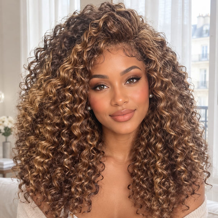 ailuxyhair-fr AILUXY 13x4 Lace Frontal Deep Wave Brun Balayage Miel Bob Perruque 100% Cheveux Humains