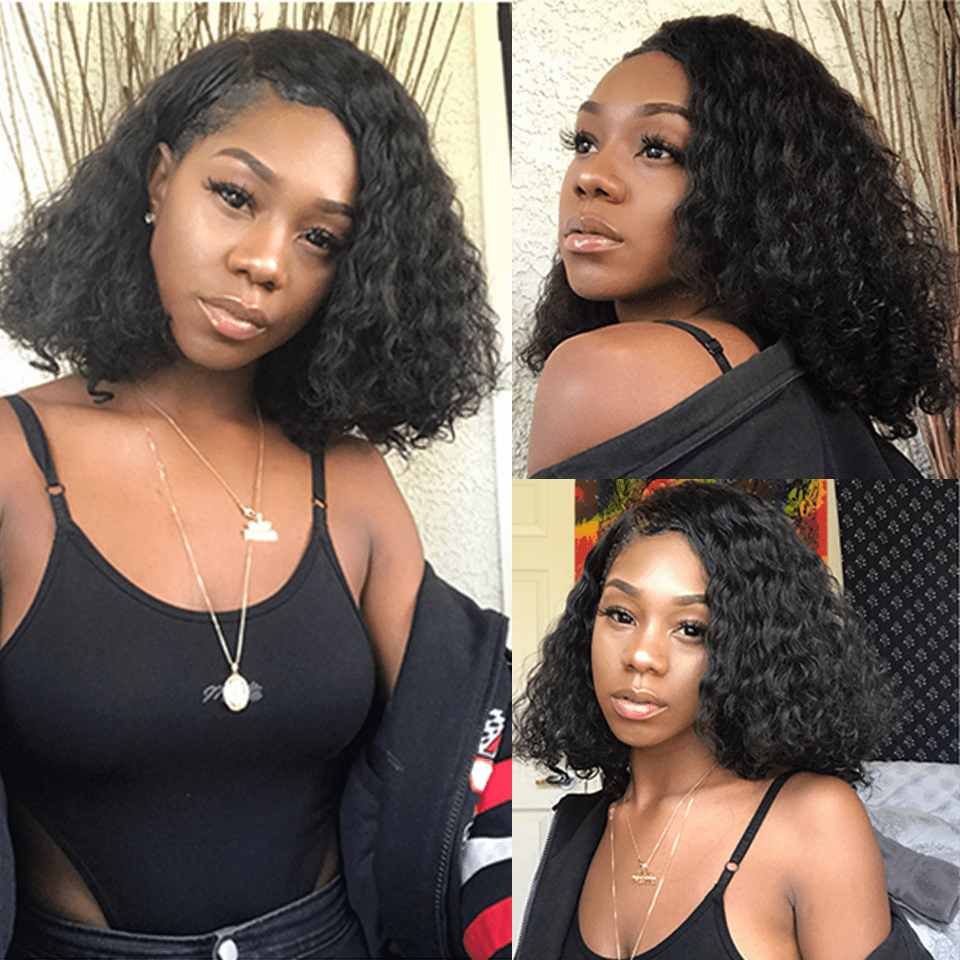 ailuxyhair-fr AILUXY 13x4 Lace Frontal Deep Wave Noir Bob Perruque 250% Densité 100% Cheveux Humains