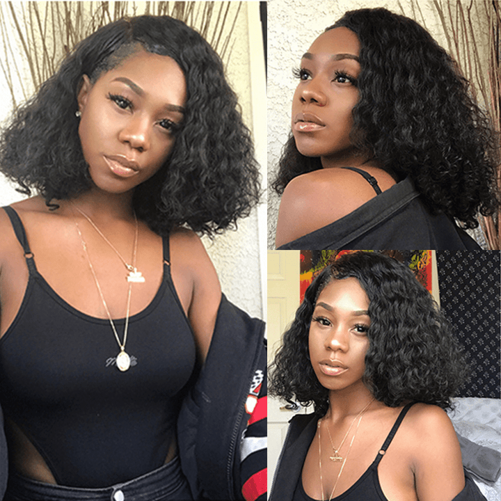 ailuxyhair-fr AILUXY 13x4 Lace Frontal Deep Wave Noir Bob Perruque 250% Densité 100% Cheveux Humains
