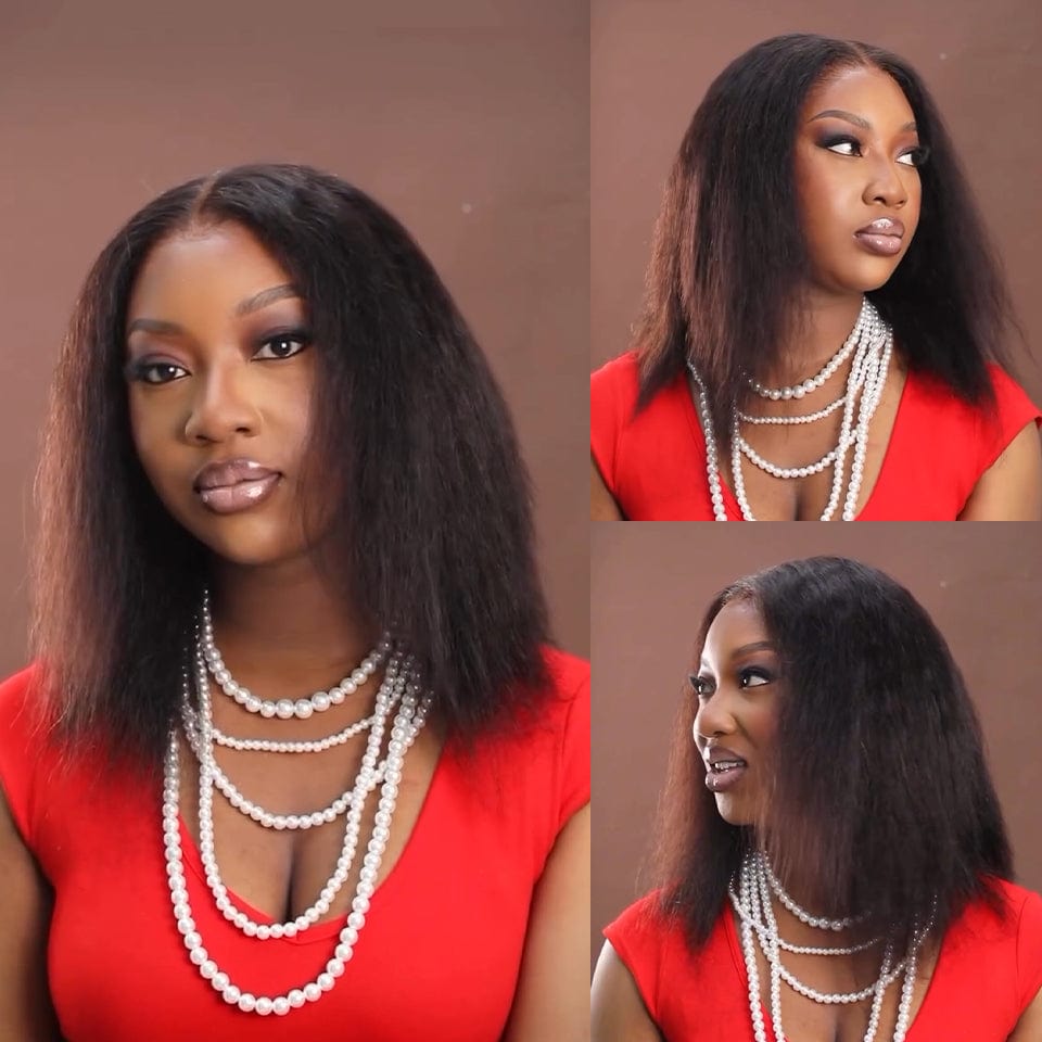 ailuxyhair-fr AILUXY 13x4 Lace Frontal Kinky Lisse Noir Bob Perruque 200% Densité 2.0