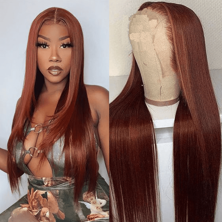 ailuxyhair-fr AILUXY 13x4 Lace Frontal Lisse Longue Brun Cuivré Perruque 100% Cheveux Humains