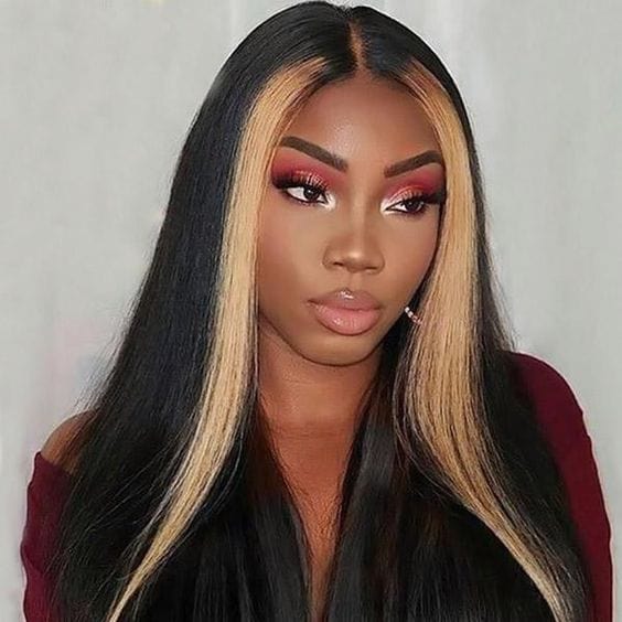 ailuxyhair-fr AILUXY 13x4 Lace Frontal Lisse Noir Avec Hightlights Brun Longue Perruque 100% Cheveux Humains