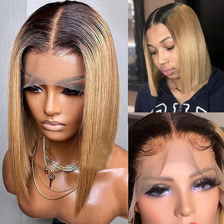 ailuxyhair-fr AILUXY 13x4 Lace Frontal Lisse Noir Châtain 1B27 Bob Perruque 100% Cheveux Humains