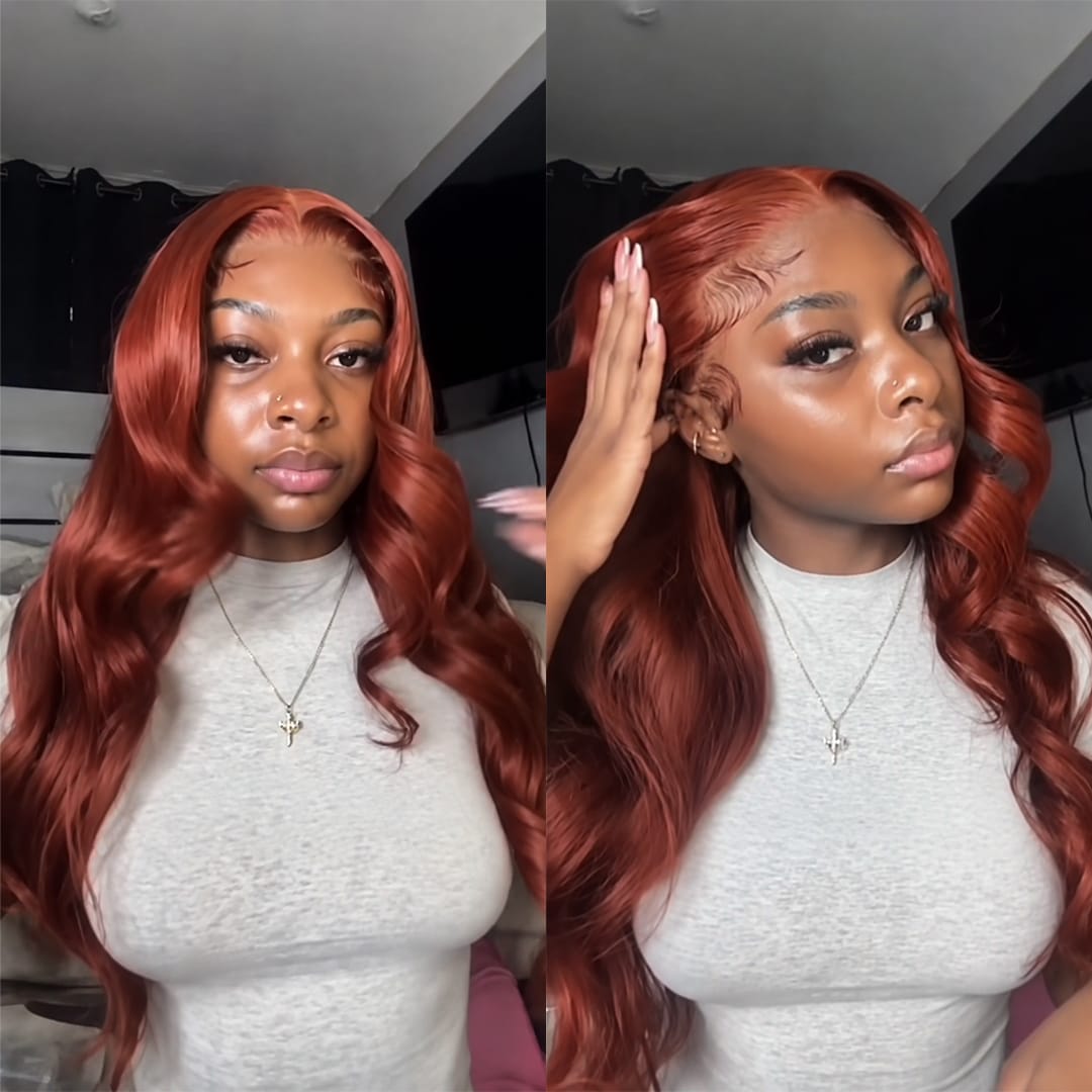 ailuxyhair-fr AILUXY 13x4 Lace Frontal Perruque Cheveux Humains Ondulée Roux Cuivré, Coiffure Glamour Tendance Pour Tous Les Jours