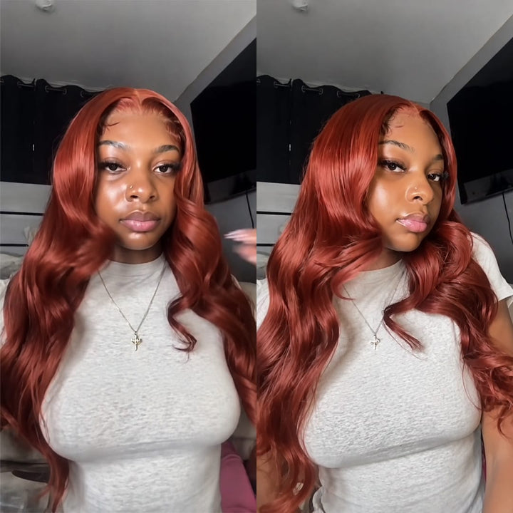 ailuxyhair-fr AILUXY 13x4 Lace Frontal Perruque Cheveux Humains Ondulée Roux Cuivré, Coiffure Glamour Tendance Pour Tous Les Jours