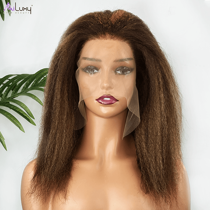 ailuxyhair-fr AILUXY 13x4 Lace Frontal Perruque Kinky Lisse Longue #4/27 200% Densité 100% Cheveux Humains