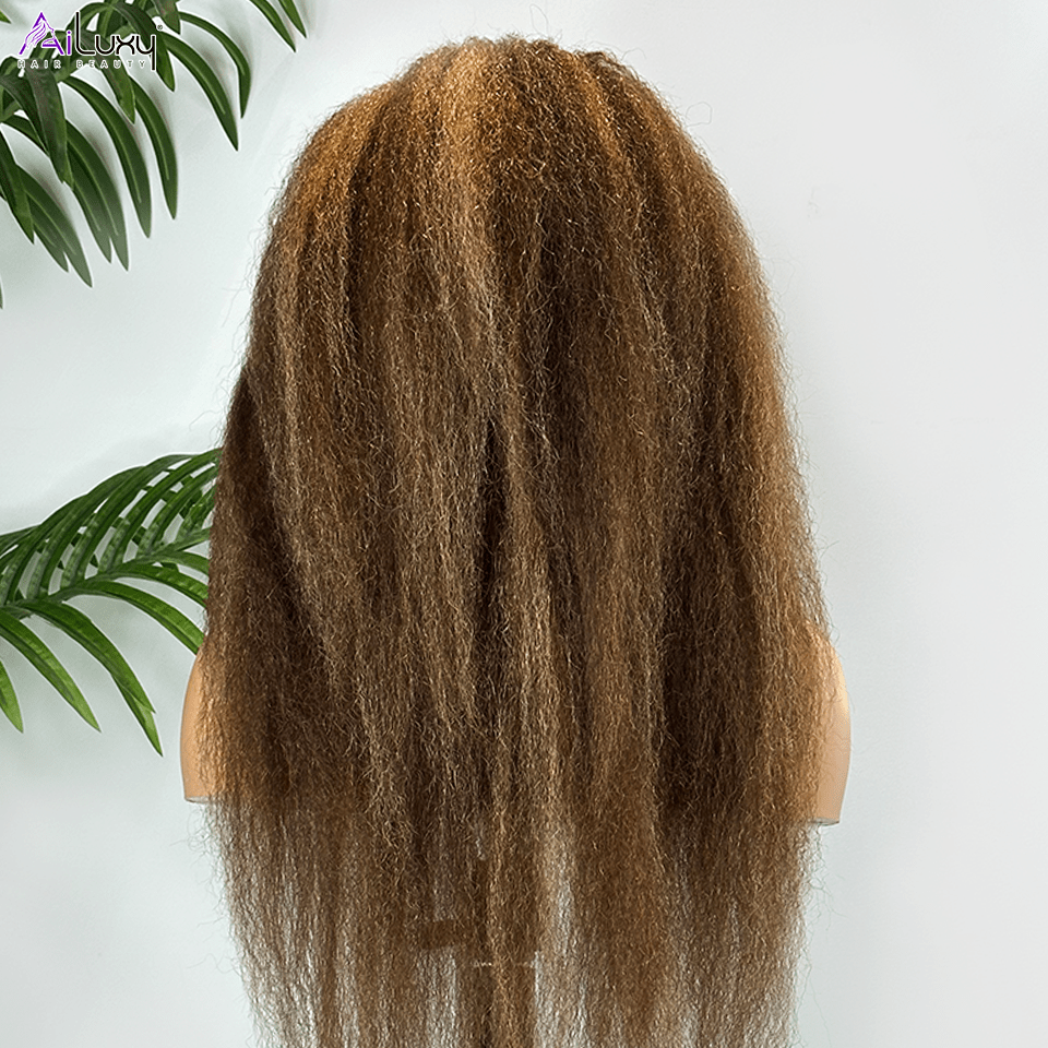 ailuxyhair-fr AILUXY 13x4 Lace Frontal Perruque Kinky Lisse Longue #4/27 200% Densité 100% Cheveux Humains