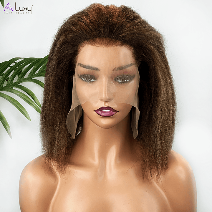 ailuxyhair-fr AILUXY 13x4 Lace Frontal Perruque Kinky Lisse Longue #4/27 200% Densité 100% Cheveux Humains