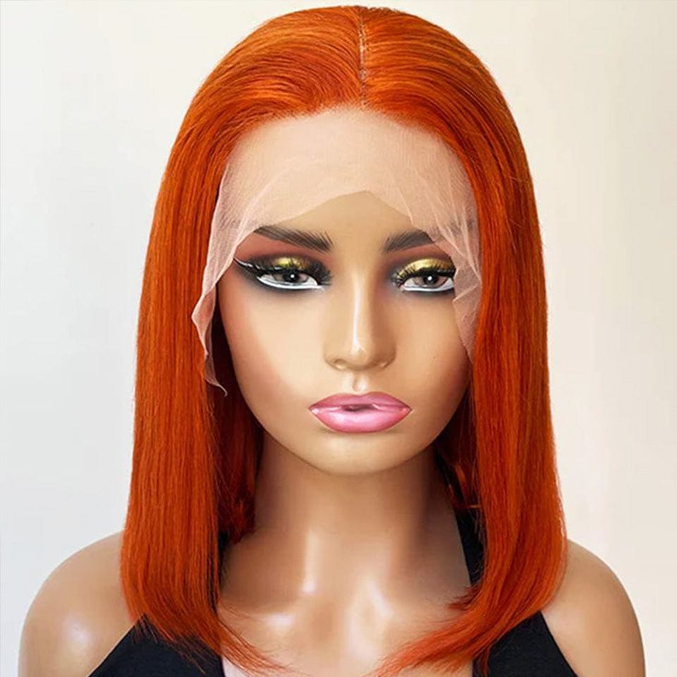 ailuxyhair-fr AILUXY 13x4 Lace Frontal Perruque Lisse Courte Orange Bob Perruque 200% Densité 100% Cheveux Humains