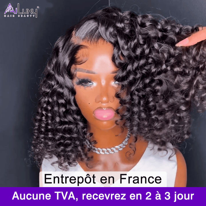 ailuxyhair-fr AILUXY 13x4 Lace Frontal Perruque Rose Wavy Courte Bob Perruque 200% Densité  100% Cheveux Humains comme sur la vidéo 2 - 3 jours reçus+Un beau cadeau