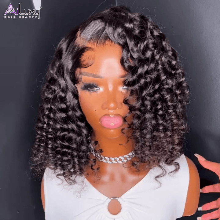 ailuxyhair-fr AILUXY 13x4 Lace Frontal Perruque Rose Wavy Courte Bob Perruque 200% Densité  100% Cheveux Humains comme sur la vidéo 2 - 3 jours reçus+Un beau cadeau