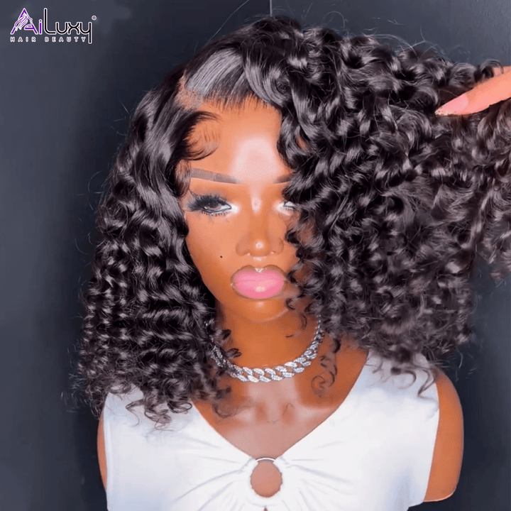 ailuxyhair-fr AILUXY 13x4 Lace Frontal Perruque Rose Wavy Courte Bob Perruque 200% Densité  100% Cheveux Humains comme sur la vidéo 2 - 3 jours reçus+Un beau cadeau