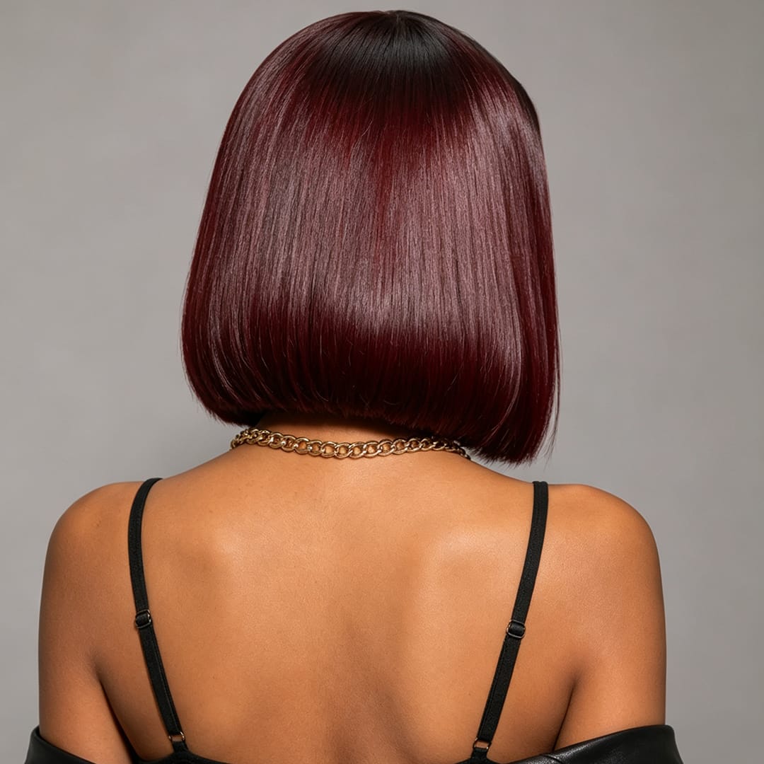 ailuxyhair-fr AILUXY 13x4 Lace Perruque Lisse Bob Perruque Courte 1B/99J 200% densité 100% cheveux humains comme sur la vidéo 2 - 3 jours reçus+Un beau cadeau