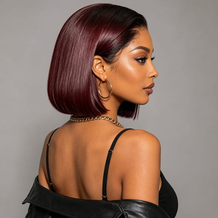 ailuxyhair-fr AILUXY 13x4 Lace Perruque Lisse Bob Perruque Courte 1B/99J 200% densité 100% cheveux humains comme sur la vidéo 2 - 3 jours reçus+Un beau cadeau