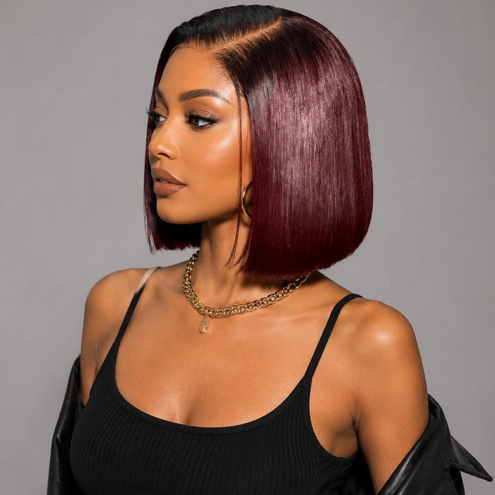 ailuxyhair-fr AILUXY 13x4 Lace Perruque Lisse Bob Perruque Courte 1B/99J 200% densité 100% cheveux humains comme sur la vidéo 2 - 3 jours reçus+Un beau cadeau