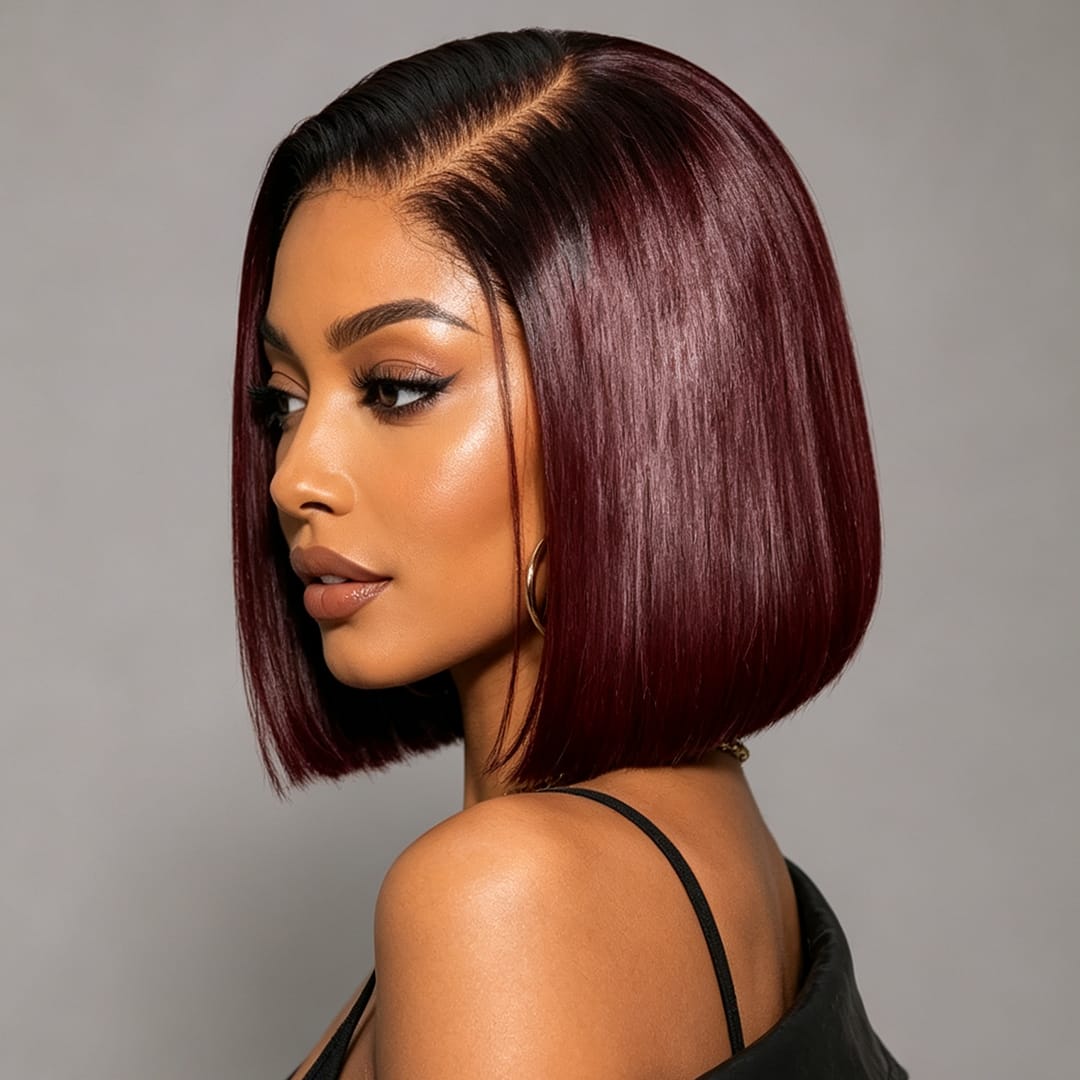 ailuxyhair-fr AILUXY 13x4 Lace Perruque Lisse Bob Perruque Courte 1B/99J 200% densité 100% cheveux humains comme sur la vidéo 2 - 3 jours reçus+Un beau cadeau