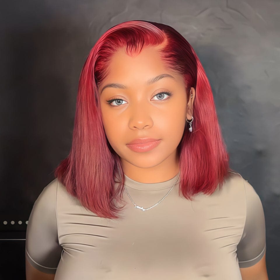 ailuxyhair-fr AILUXY 13x4 Lace Perruque Lisse Bob Perruque Courte 99J 200% densité 100% cheveux humains comme sur la vidéo