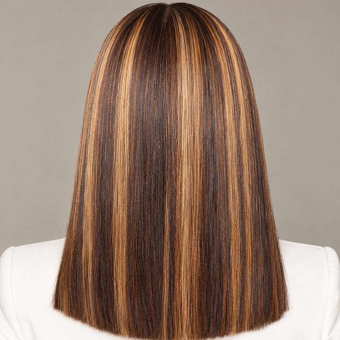 ailuxyhair-fr AILUXY 4x4 Lace Closure Brun Balayage Caramel Bob Perruque Lisse Courte Perruque en Couleur 4#30#4 100% Cheveux Humains