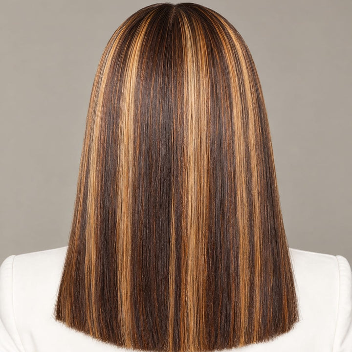 ailuxyhair-fr AILUXY 4x4 Lace Closure Brun Balayage Caramel Bob Perruque Lisse Courte Perruque en Couleur 4#30#4 100% Cheveux Humains
