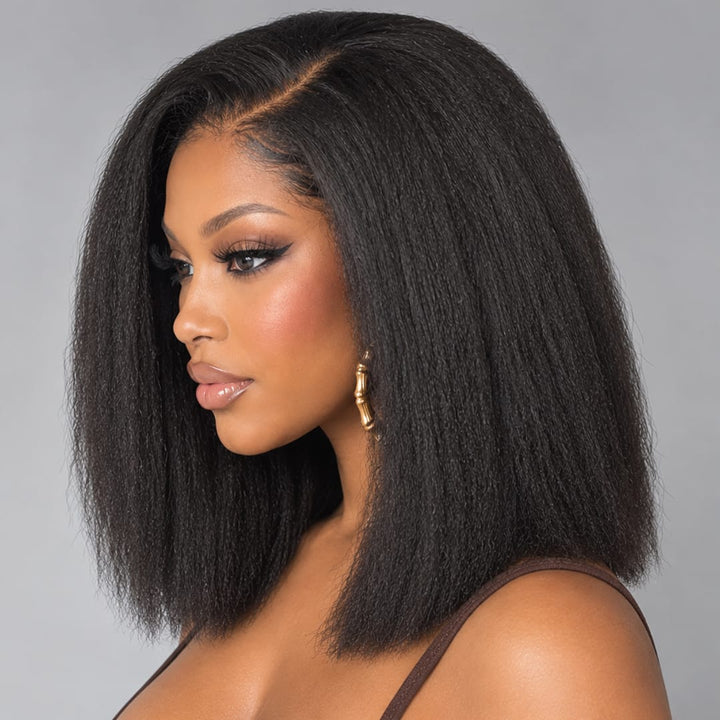 ailuxyhair-fr AILUXY 4x4 Lace Closure Perruque Kinky Lisse Courte Bob Perruque Couleur naturelle 250% densité 100% cheveux humains
