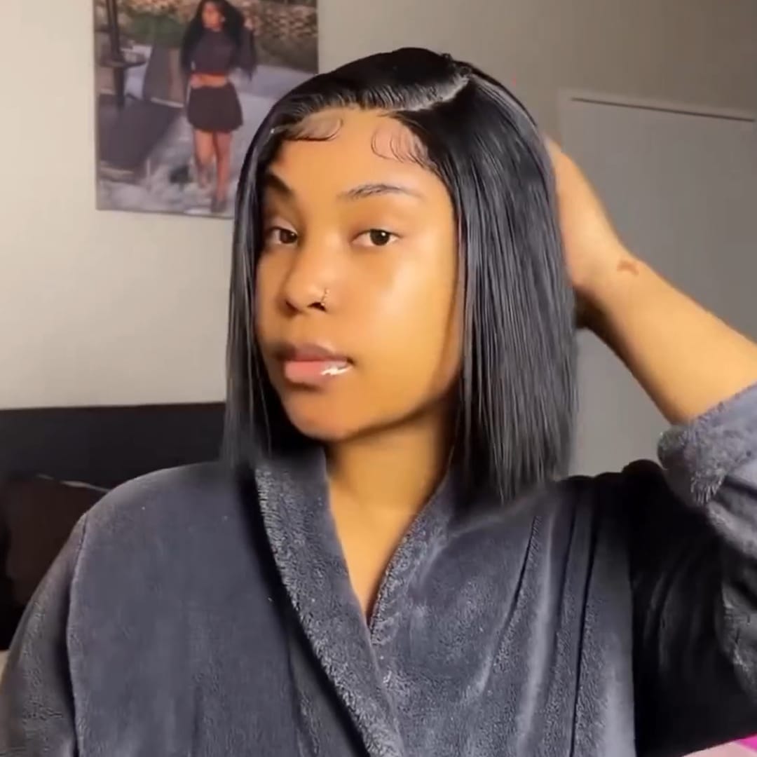 ailuxyhair-fr AILUXY 4x4 Lace Closure Perruque Lisse Courte Couleur naturelle Bob Perruque 200% densité 100% cheveux humains