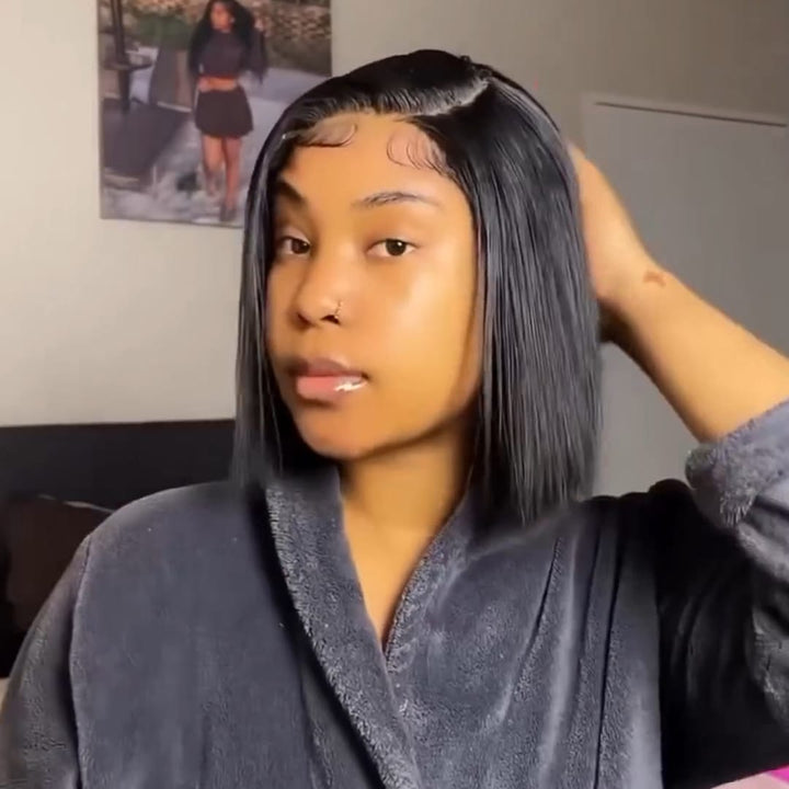 ailuxyhair-fr AILUXY 4x4 Lace Closure Perruque Lisse Courte Couleur naturelle Bob Perruque 200% densité 100% cheveux humains
