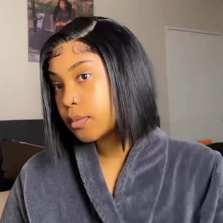 ailuxyhair-fr AILUXY 4x4 Lace Closure Perruque Lisse Courte Couleur naturelle Bob Perruque 200% densité 100% cheveux humains