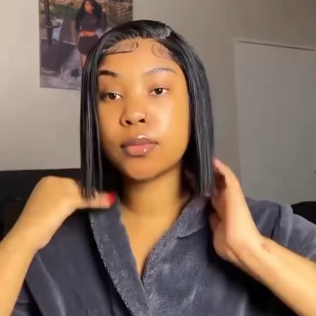 ailuxyhair-fr AILUXY 4x4 Lace Closure Perruque Lisse Courte Couleur naturelle Bob Perruque 200% densité 100% cheveux humains