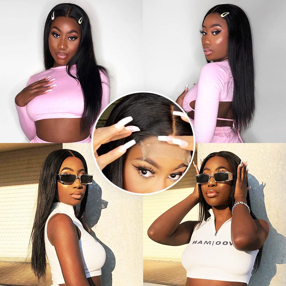 ailuxyhair-fr AILUXY 4x4 Lace Closure Perruque Longue Lisse Noir 100% Cheveux Humains