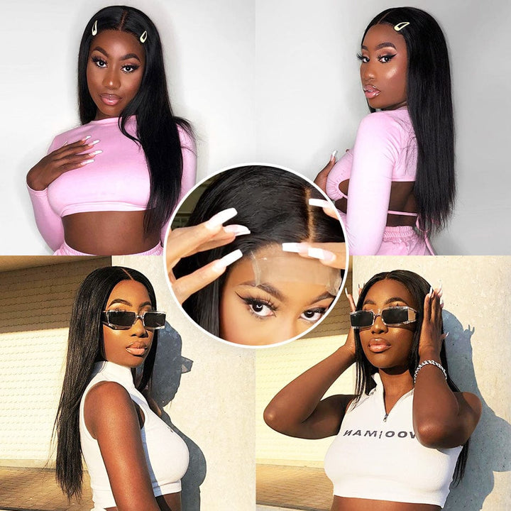 ailuxyhair-fr AILUXY 4x4 Lace Closure Perruque Longue Lisse Noir 100% Cheveux Humains