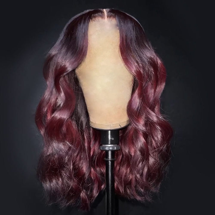ailuxyhair-fr AILUXY 4x4 Lace Frontal Perruque 99J Bourgogne Avec Blond Highlights Lisse Longue 100% Cheveux Humains Sans colle