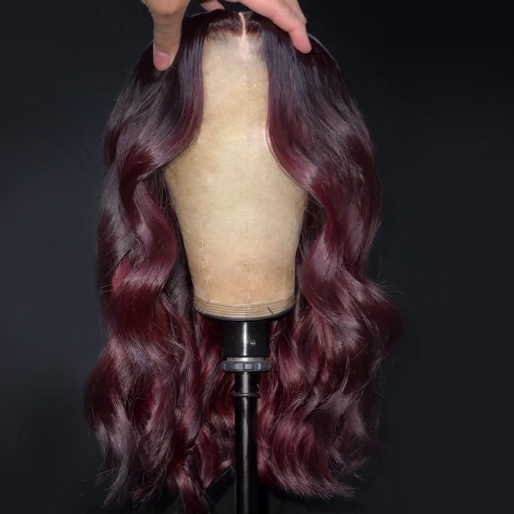 ailuxyhair-fr AILUXY 4x4 Lace Frontal Perruque 99J Bourgogne Avec Blond Highlights Lisse Longue 100% Cheveux Humains Sans colle