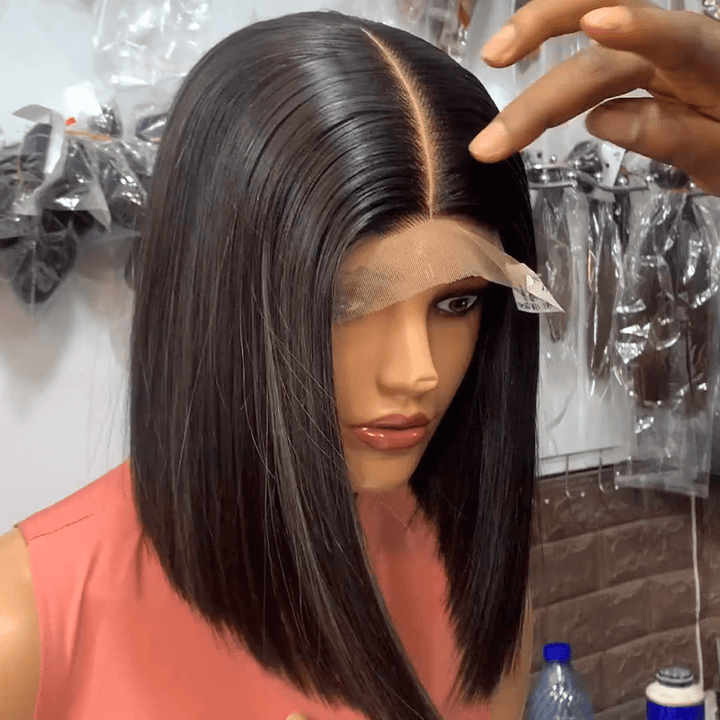 ailuxyhair-fr AILUXY 4x4 lace Noir court Perruque 100% Cheveux Humains comme sur la vidéo 3 - 4 jours reçus+Un beau cadeau