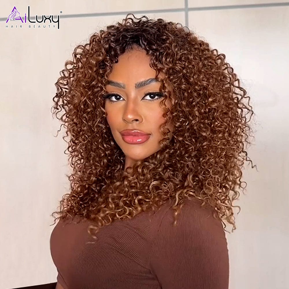 ailuxyhair-fr AILUXY 4X4 Lace Perruque Chocolat Brun 1B/30 Bouclé Bob Perruque 100% Cheveux Humains comme sur la vidéo 2 - 3 jours reçus+Un beau cadeau
