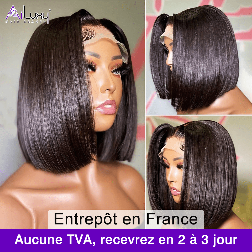 ailuxyhair-fr AILUXY 4x4 Lace Perruque Lisse Bob Perruque Courte Noire 200% densité 100% cheveux humains