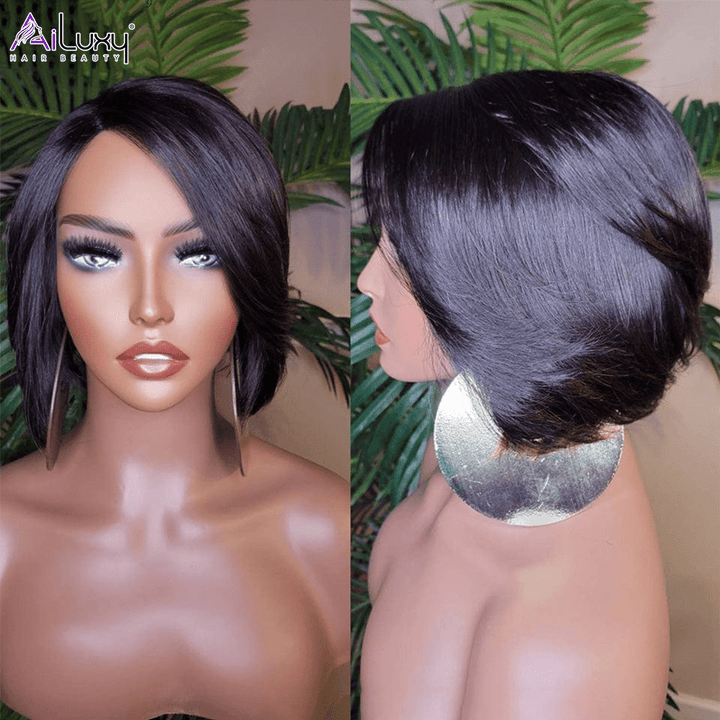 ailuxyhair-fr AILUXY 4x4 Lace Perruque Lisse Bob Perruque Courte Noire 200% densité 100% cheveux humains