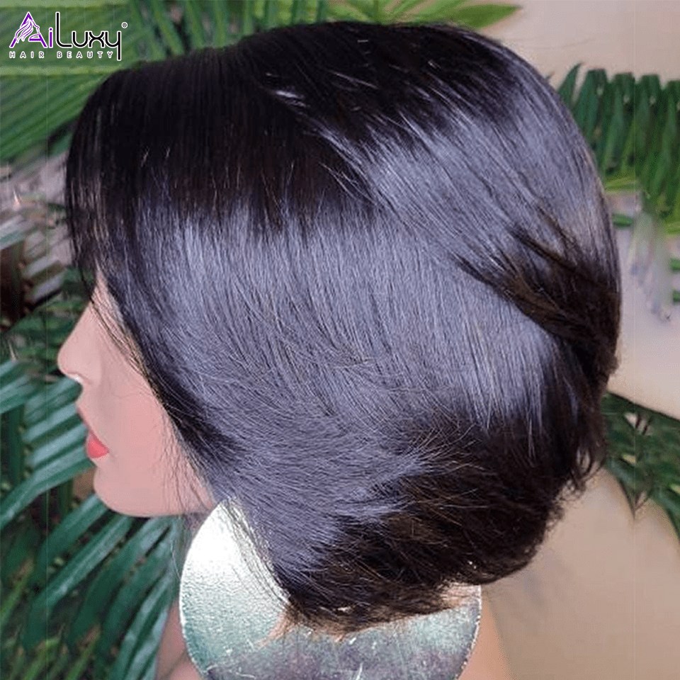 ailuxyhair-fr AILUXY 4x4 Lace Perruque Lisse Bob Perruque Courte Noire 200% densité 100% cheveux humains