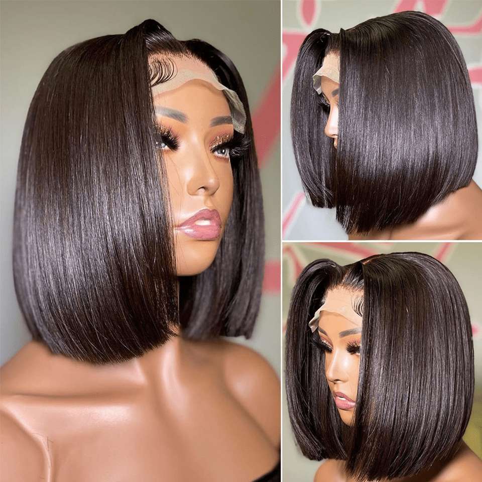 ailuxyhair-fr AILUXY 4x4 Lace Perruque Lisse Bob Perruque Courte Noire 200% densité 100% cheveux humains