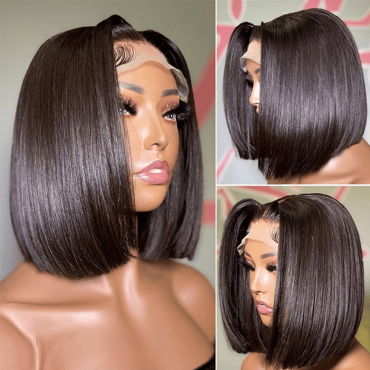 ailuxyhair-fr AILUXY 4x4 Lace Perruque Lisse Bob Perruque Courte Noire 200% densité 100% cheveux humains